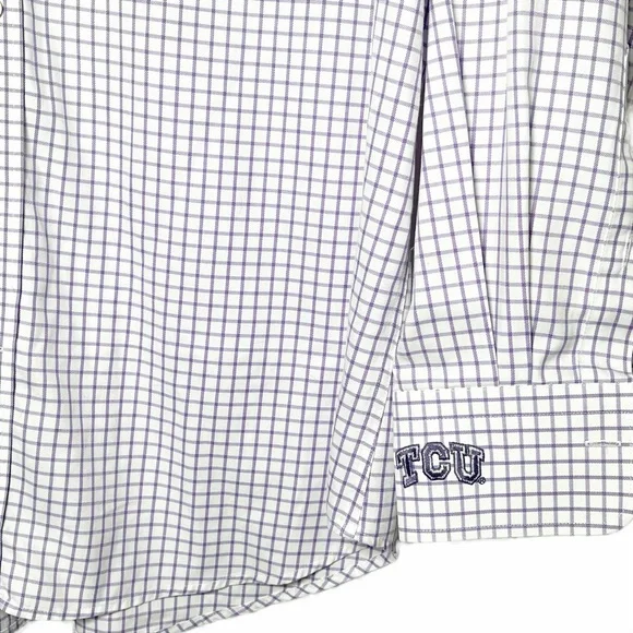 Peter Millar TCU button down purple and white checked size Large - Picture 2 of 4